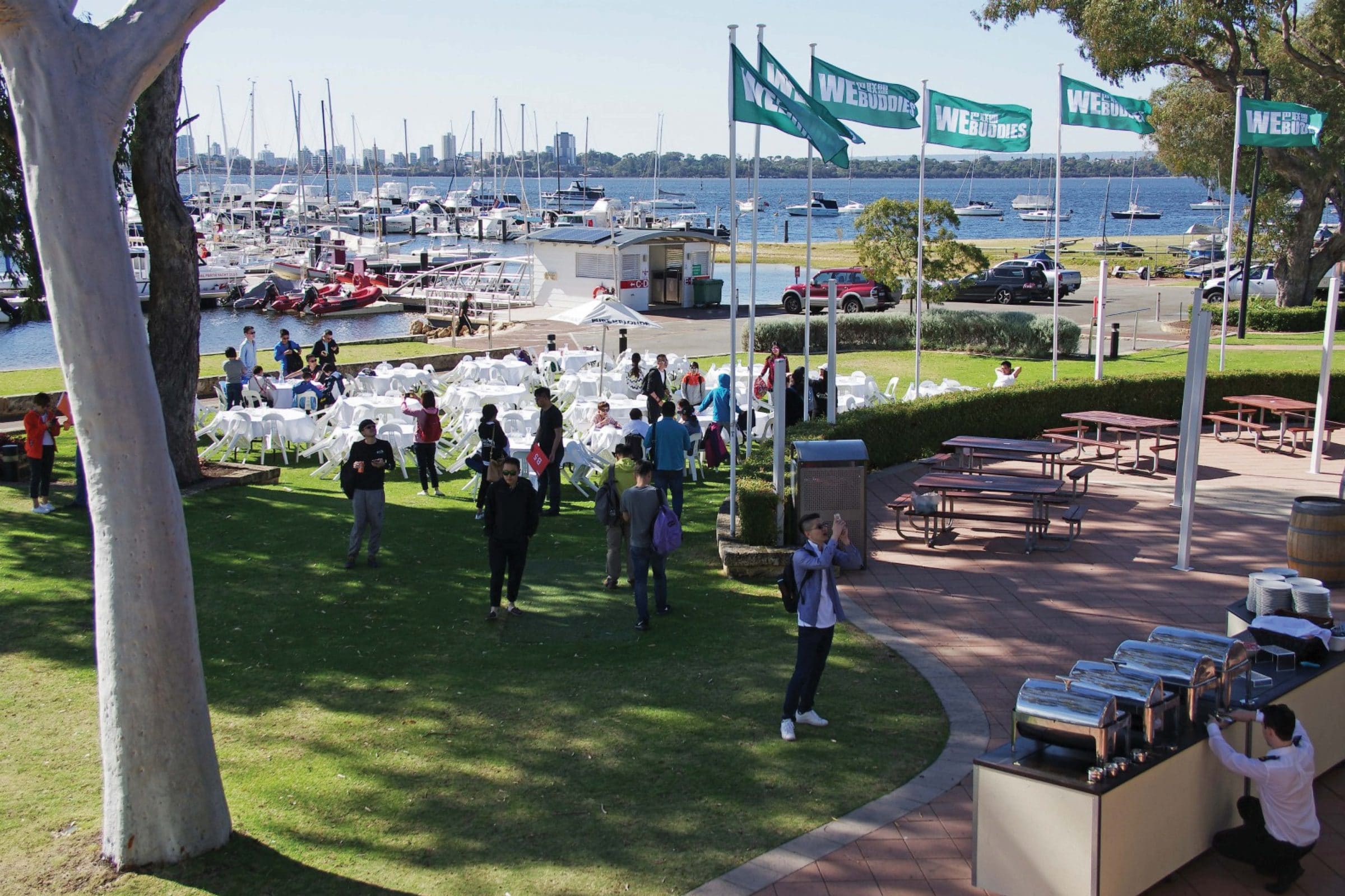 corporate function on the lawn over looking the swan river at royal perth yacht club